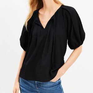 LOFT Lantern Sleeve Tie Neck Top